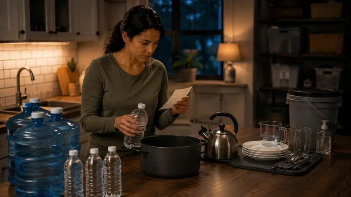 Household preparing safe water during a boil-water advisory